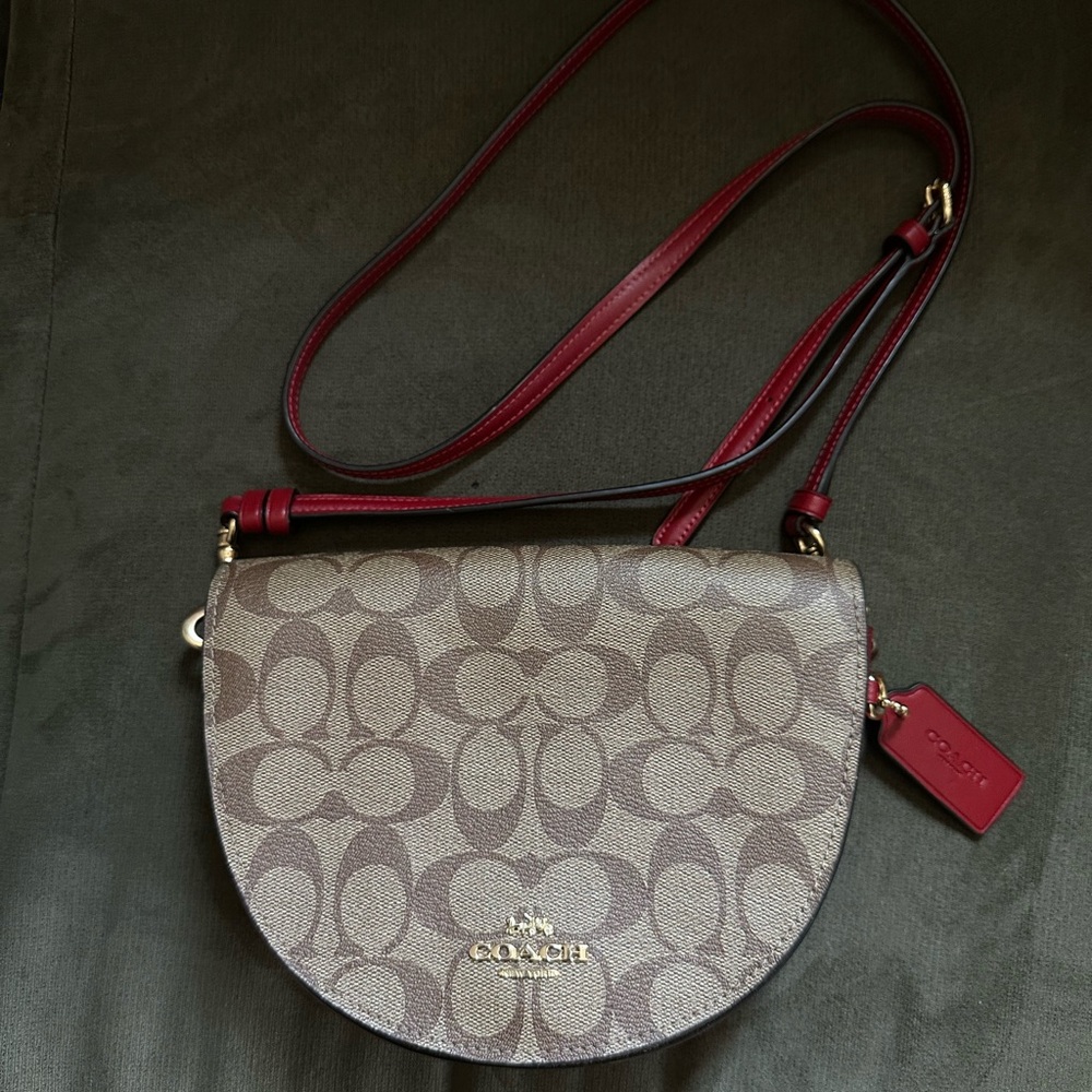 Coach Ellen Crossbody In Leather And Coated Canvas in Khaki/Raspberry